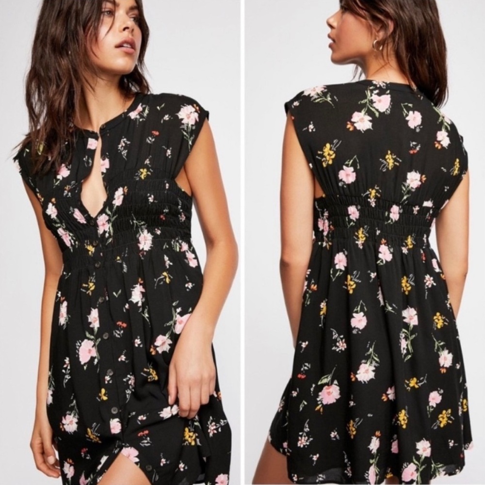 Free People Black Floral Mini Dress Size XS